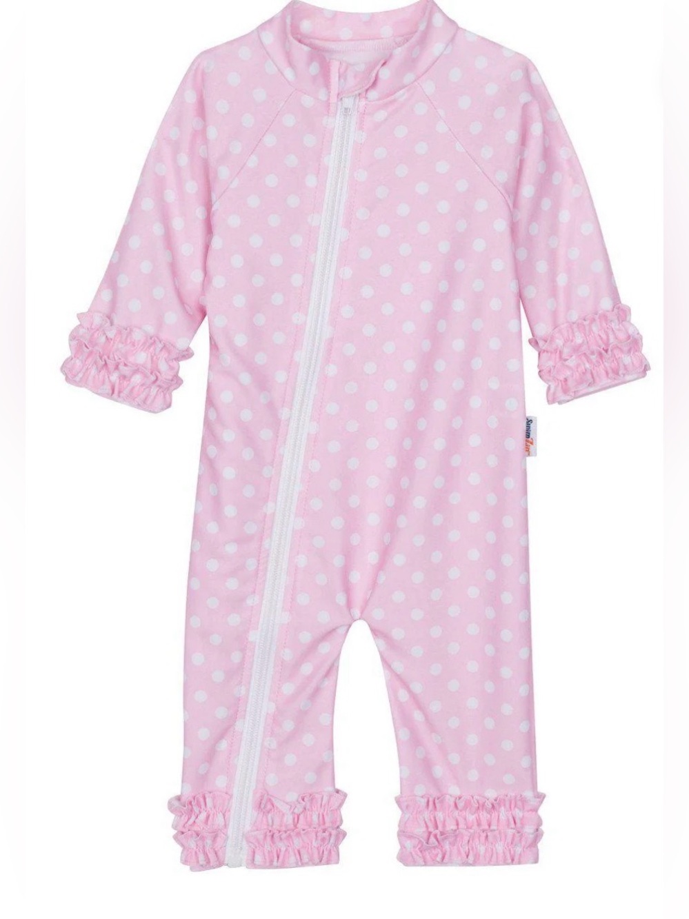 Sunsuit - Long Sleeve Romper Swimsuit "Sassy Surfer" Pink Polka Dot 12-18mo